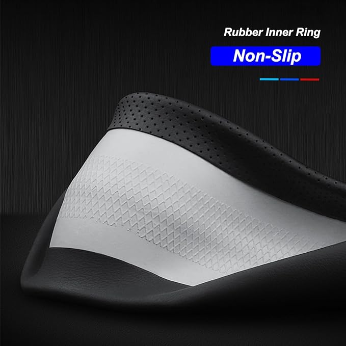 D-Shaped Steering Wheel Cover for Volkswagen VW Atlas Tiguan Jetta ID.4 Passat Taos Golf Beetle Polo GTI Touareg CC SEL SE R-line S Cross Sport Car Accessories, 14.5-15 inch Black