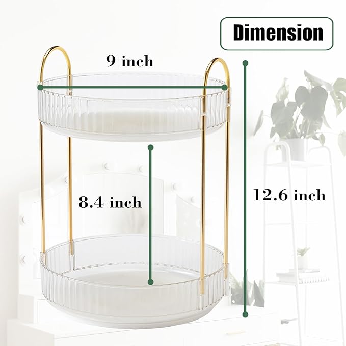 Rotating Makeup Organizer Countertop 2 Tier Lazy Susan Trays Clear Skincare Perfume Storage for Bathroom Counter Vanity, Tran