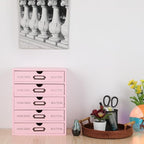 Wooden Storage Box with 5 Drawers Apothecary Vintage Wood Desktop Organizer Countertop Library Card Catalog Cabinet (Pink)