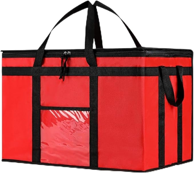 NZ home Insulated Bags for Food Delivery (3XL) Grocery Shopping Cooler Bag, Pizza Delivery, Hot & Cold Catering Tote, Reusable, Foldable & Heavy Duty (Red)