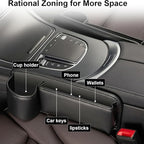 Car Seat Gap Filler Organizer with Cup Holders, Seat Gap Storage Box for Drinks, Phones, Keys, Sunglasses, Cards, and Small Essentials (Beige, Driver's + Passenger Seat)