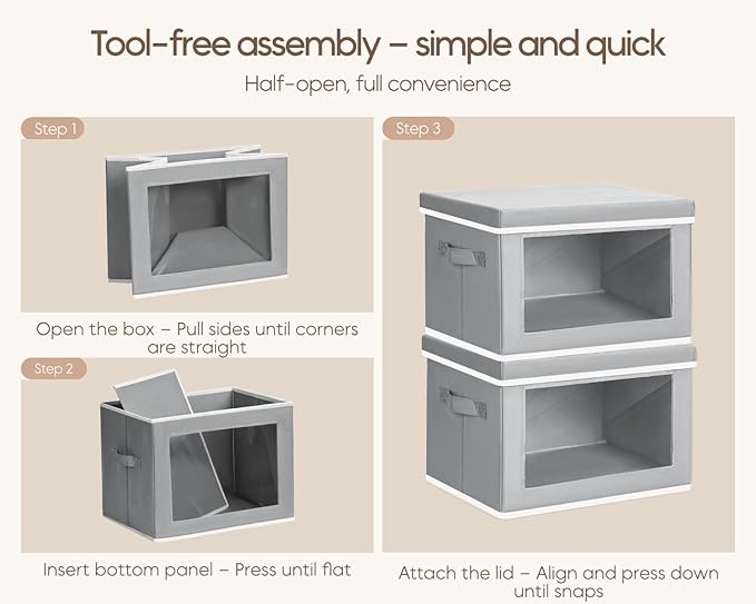 Homsorout Collapsible Storage Bins with Lids - Stackable Storage Containers with Window, 15.7 Inch Fabric Organizing Bins for