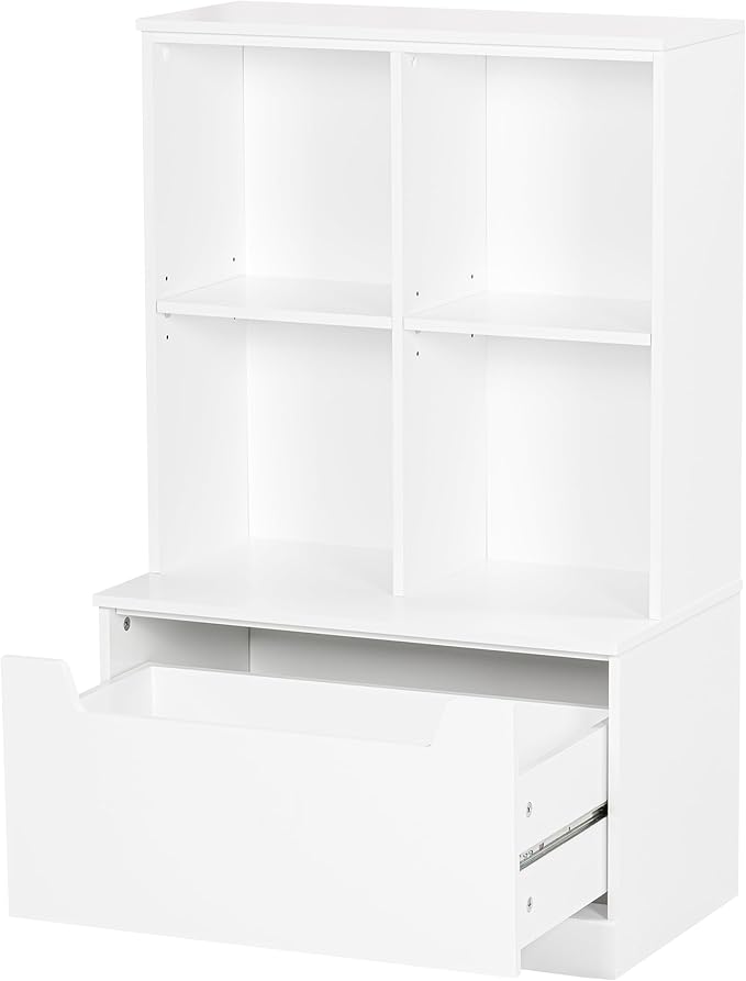 UTEX Kids Bookshelf and Toy Storage Organizer, Toddlers Bookcase with Cubbies, Adjustable Wood Shelf with Drawer for Bedroom,