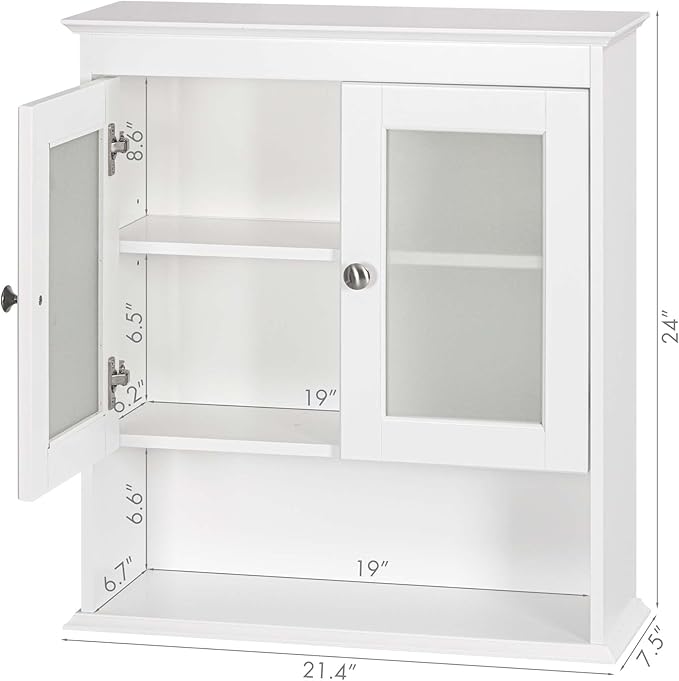 Spirich Bathroom Cabinet Wall Mounted, Medicine Cabinet Organizer with Glass Doors and Adjustable Shelves, Bathroom Wall Cabi
