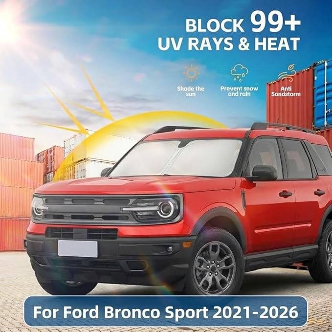 for Ford Bronco Sport 2021-2024 2025 2026 Windshield Sun Shade Front Window Shade Custom Fit Bronco Sport Accessories Sun Visor Foldable Shade Blocks UV Rays Summer Must Have Car Accessories