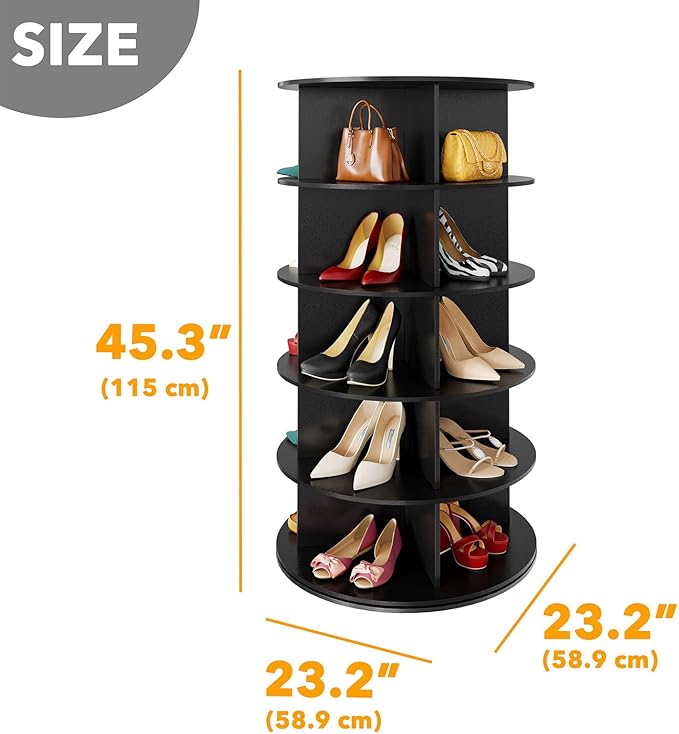 SpaceAid 5 Tier Rotating Shoe Rack Tower, Spinning Shoe Display Lazy Susan, Revolving 360 Shoe Rack Storage Round Carousel, V