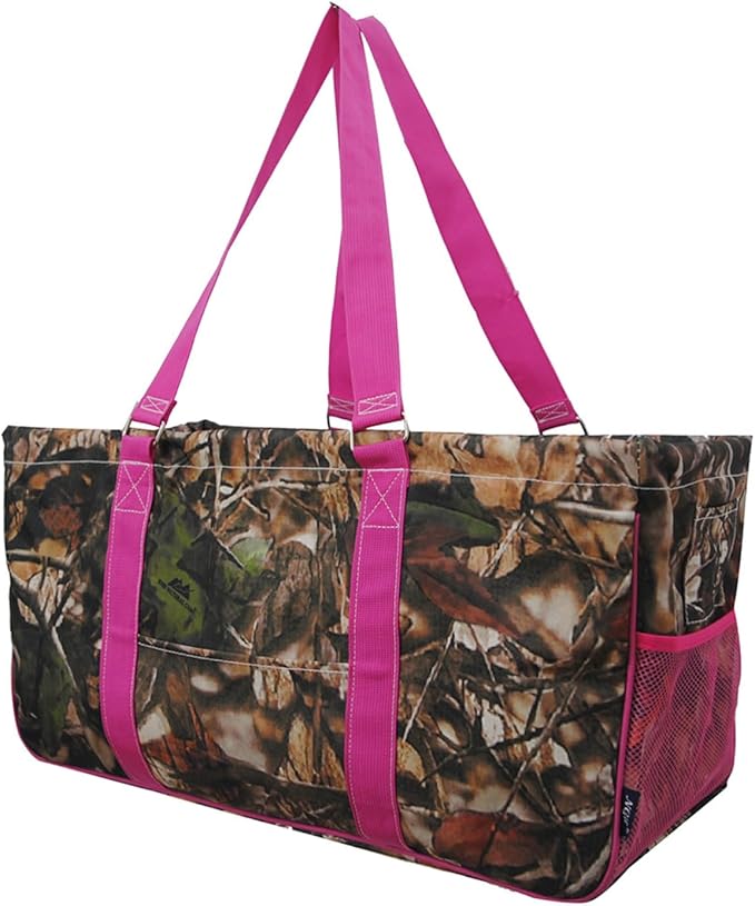 NGIL Extra Large Utility Tote Reusable Grocery Bag Oversized Collapsible for Groceries, Storage, Picnic, Beach (Camo-hot Pink)