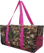 NGIL Extra Large Utility Tote Reusable Grocery Bag Oversized Collapsible for Groceries, Storage, Picnic, Beach (Camo-hot Pink)