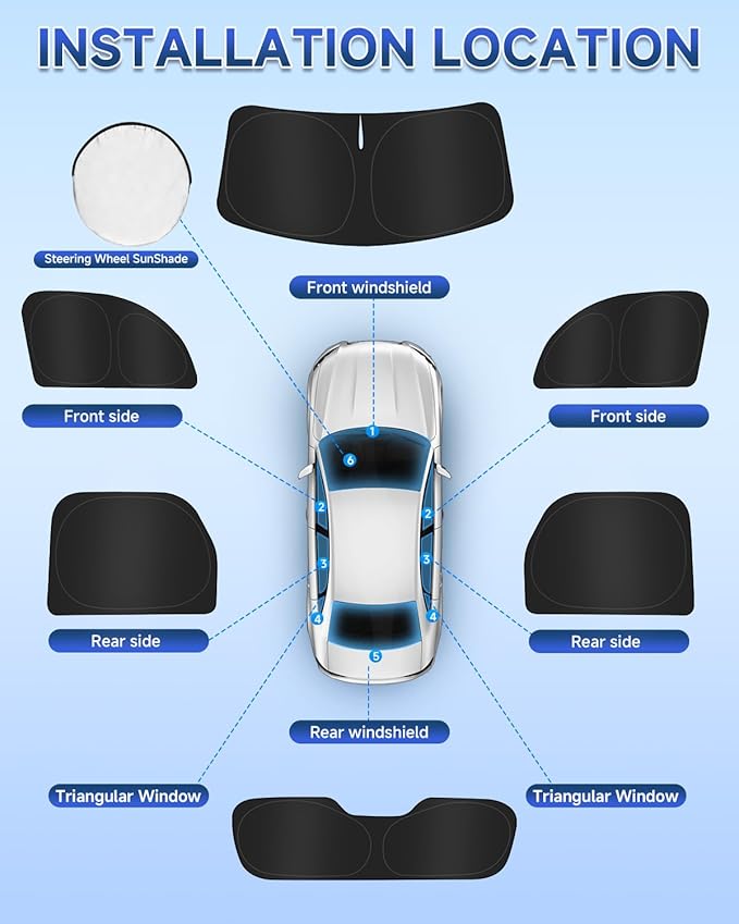 8PCS Window Shades for Ford Bronco Sport 2021-2025 Accessories – Full Coverage Sun Shade for Side Windows, Rear Triangular & Windshield – UV Protection & Privacy for Camping, Napping, Relaxing