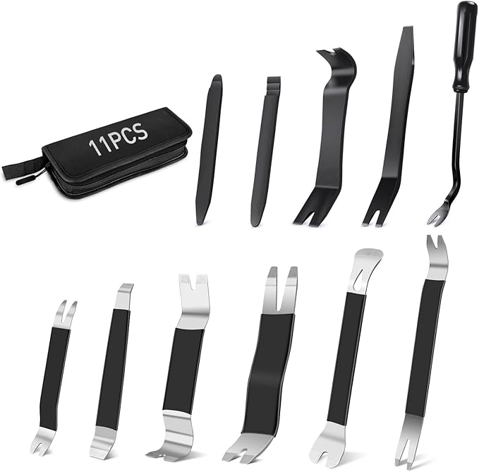 GOOACC 11PCS Trim Removal Tool Kit, Metal & Nylon Pry Tools Set for Car Door Panel, Dashboard, Audio, Clips, Fastener Remover