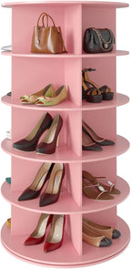 SpaceAid 5 Tier Rotating Shoe Rack Tower, Spinning Shoe Display Lazy Susan, Revolving 360 Shoe Rack Storage Round Carousel, V