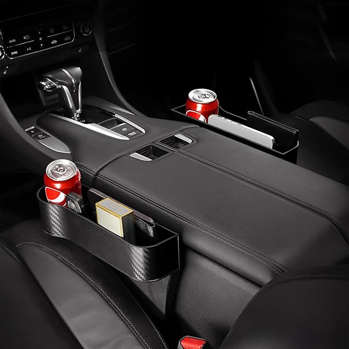 2 Packs Car Seat Gap Filler Organizer, Multifunctional Seat Gap Storage Box with Cup Holder, Console Side Extra Pouchs with USB Car Charger, Auto Accessories for Cellphone Wallet Key