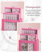 Homde Jewelry Organizer Girls Women Jewelry Box for Necklaces Rings Earrings Gift Bracelets Storage Case(Pink + Gold)