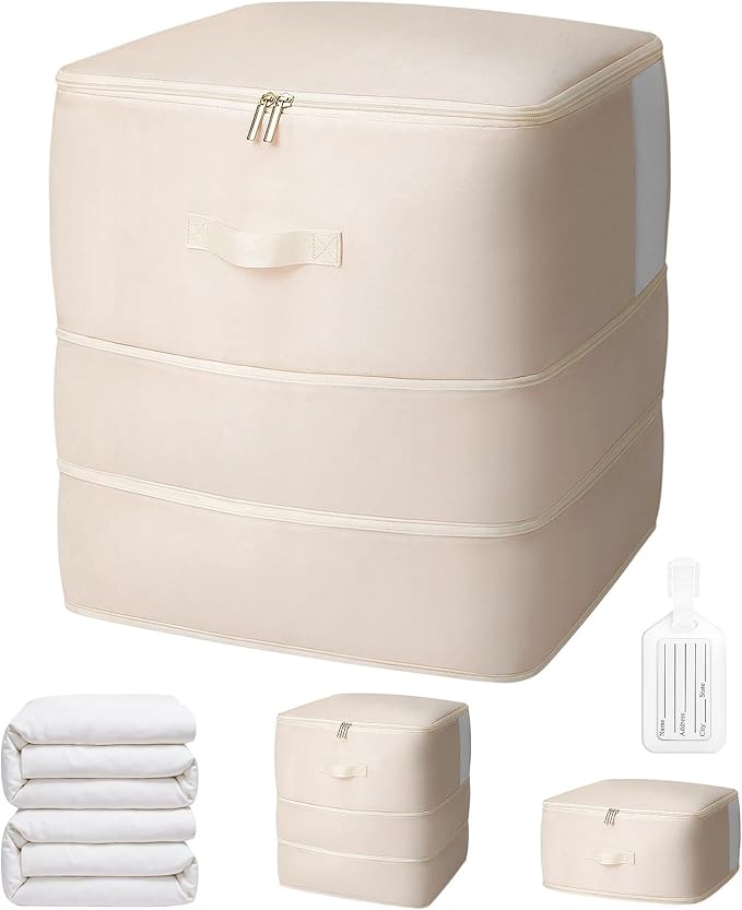 1 Pack Comforter Storage Bag, 136L Blanket Storage Bags Self Compression Comforter Organizer and torages, Space Saving Washab