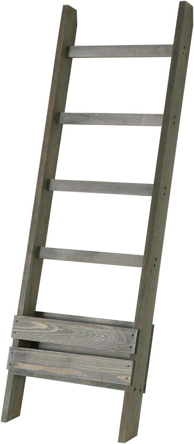 MyGift Blanket Ladder with Storage Shelf, Wooden Blanket Holder Rack, Decorative Ladder Shelf, Drying and Display Rack for Ba