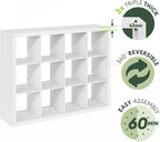 Furinno Cubicle Book Shelf, 12-Cube Bookshelf, Triple Thick Frame Cube Storage Organizer, 1.65" Thick Bookcase, 15.4" x 57.4"