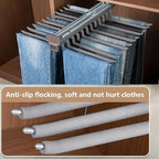 Pull Out Trouser Rack 16-24 Arms, Double Row Hanger, Extendable Pants Holder Sliding Closet Hanger Rail for Pants Clothes Org