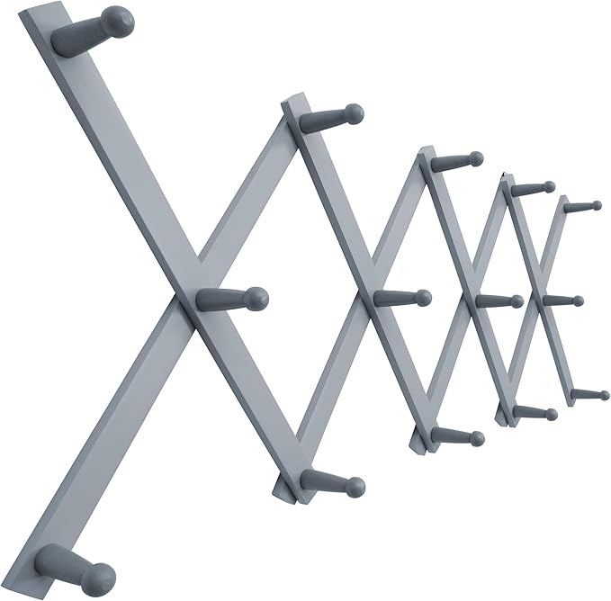 SKOLOO Hat Rack for Wall with 14 Hooks, Solid Wooden, Modern, Expandable Coat Rack Wall Mount for Coats, Hats, Bags, Baseball