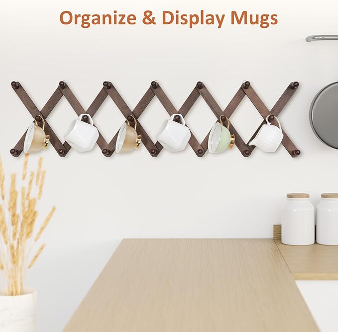 Accordion Wall Hanger, Hat Rack for Wall with 20 Coat Hooks, Expandable Hat Hangers Organizer, Vintage Decorative Coat Rack W