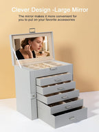 BOOVO Jewelry Box For women, 6 Layer Large Jewelry Organizer With Mirror, Multi-Function Storage Box With Lock, Necklace Hold