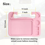 4 in 1 Car Steering Wheel Tray with Dual Sauce Dip Holder and Tablet Holder,Car Table Food Trays for Eating,Driver Desk Fit Most Auto Vehicle Steering Wheels (Pink, Large)