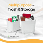 Car Trash Can 2L with Stability Wings & Velcro for Extra Stability – Magic Strip & Clip for Fabric & Rubber Mats – Durable Plastic, Easy Pull Trash Bags Included – White