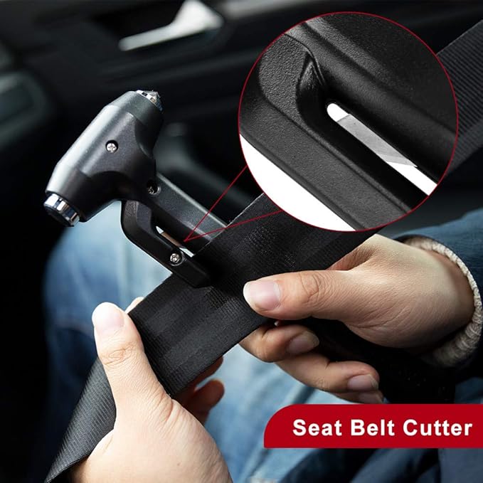 2-Pack Car Safety Hammer, 3-in-1 Auto Emergency Escape Hammer with Window Breaker and Seat Belt Cutter, Striking Black Emerge