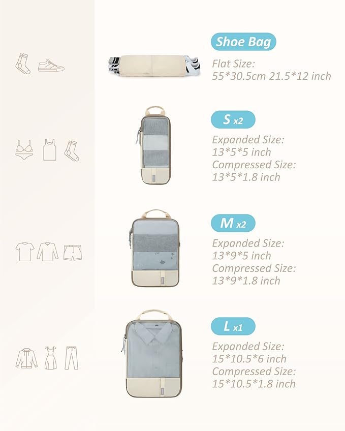 BAGSMART 6 Set /4 Set/2 Set Compression Packing Cubes for Travel, Lightweight Luggage Organizer Bags, Durable Space Saver Bag