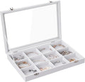 Frebeauty Velvet Jewelry Tray,12 Grid Jewelry Organizer with Clear Lid,Bracelets Holder,Jewelry Display Case with Clasp,Drawe