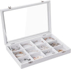 Frebeauty Velvet Jewelry Tray,12 Grid Jewelry Organizer with Clear Lid,Bracelets Holder,Jewelry Display Case with Clasp,Drawe