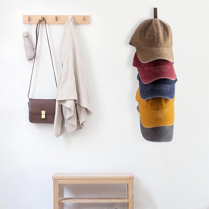 3 Pack Wooden Hat Rack, Hat Organizer with Hat Shaper Insert – Space-Saving Baseball Cap Display Stand for Wall in Bedroom, C