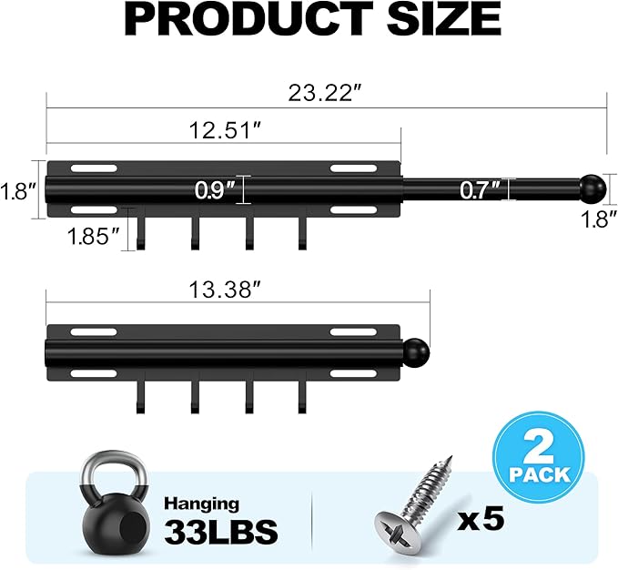 2 Pack Valet Rod for Closet Retractable with 4 Hooks, 13.4"-23.2" Pull Out Clothes Rail, Heavy Duty Alloy Steel Side Mount Wa