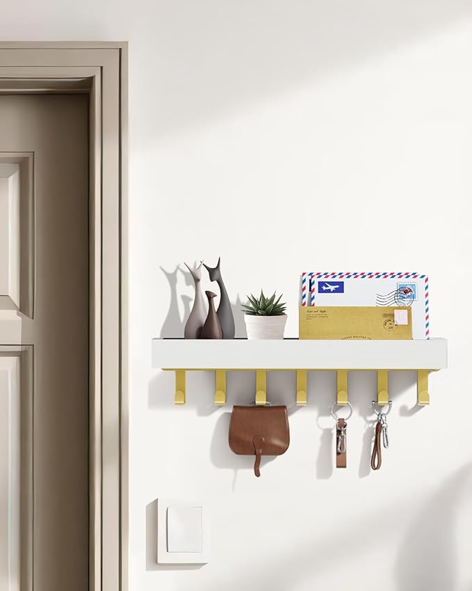 Key Holder Wall Mount Adhesive Magnetic - Hanging Key Hooks with Mail Organizer Tray for Wallet House - Keys Hanger Rack with