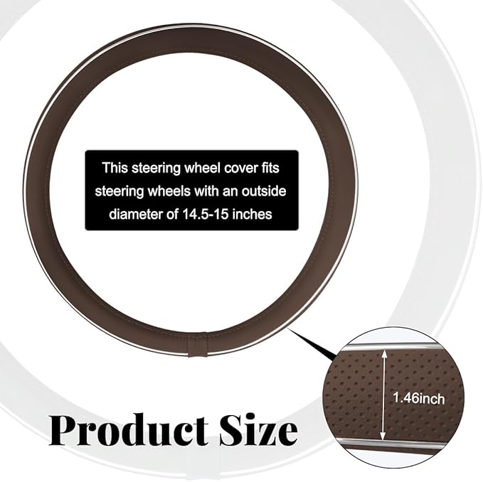 Yourkar Leather Steering Wheel Cover, Breathable Anti-Slip Car Steering Wheel Protector for Max Diameter 15 Inch, Universal A
