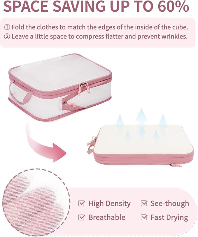 ECOHUB 6 Set Compression Packing Cubes, Gifts for Women Mom, Lightweight Vacation Travel Essentials Accessories for Suitcase 