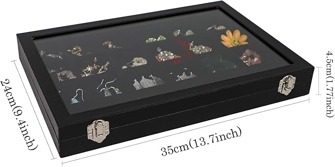 Wudygirl Jewelry Organizer 24 Grid Earring Organizer with Glass Lid Adjustable Jewelry Box Jewelry Display for Rings Necklace