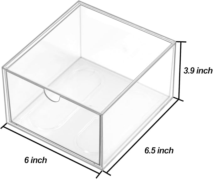 Clear Drawer, Arclic Box, Makeup Organizer Container, 6,5" Storage Drawer for Bathroom Dresser Vainty, Tissue Dryer Sheet Hol