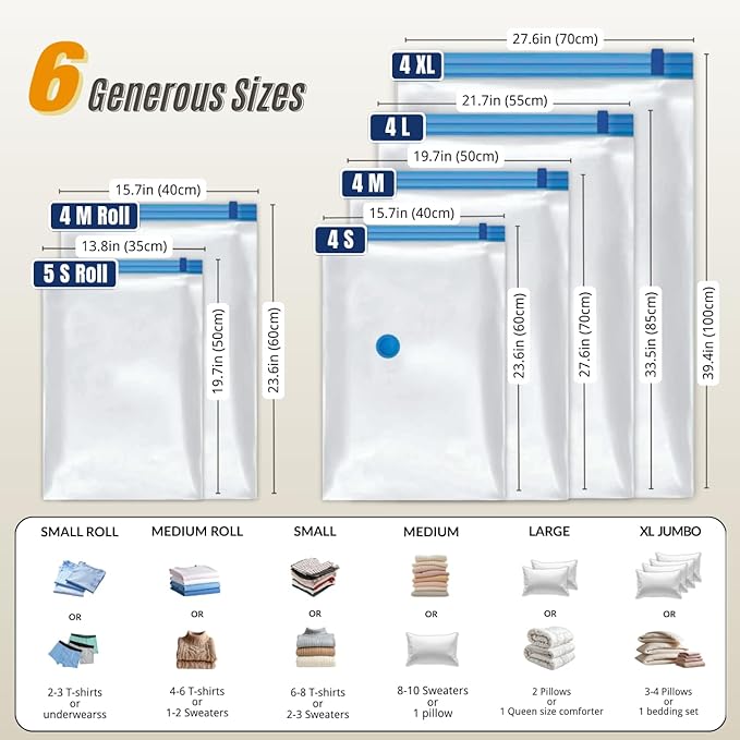 25 Pack Vacuum Storage Bags with Pump, Compression Space Saver for Comforter, Bedding, Blanket Storage, Vacuum Seal Bags for 