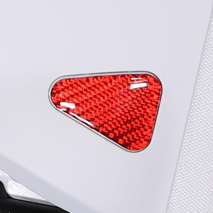 Seat Belt Adjuster Base Panel Cover Compatible with Tesla Model 3 Highlander 2023+, Car Safety Belt Buckle Panel Decor Frame, Seat Belt Warp Cover, Carbon Fiber (Red)