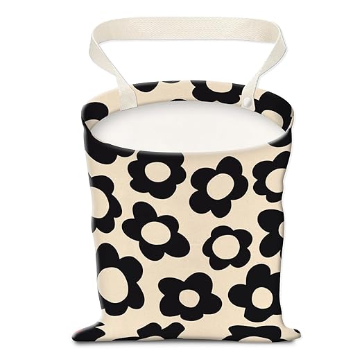Car Trash Can, Hanging Garbage Bin for Men and Women, Cute Car Organizer and Storage Bag, Canvas Vehicle Trash Can Bag Easy-to-Install Boho Black Floral