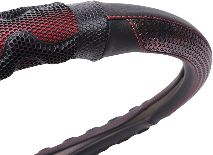 Flying Banner car Steering Wheel Cover Faux Leather Massage Universal fit 3D Honeycomb Hole Anti-Slip Sporty 15 Inches (Red w
