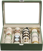 Bracelets Organizer Rods Bangles Display Holder, Clear See through Lid Leather Velvet Jewelry Storage Box Case for Women, 4 R