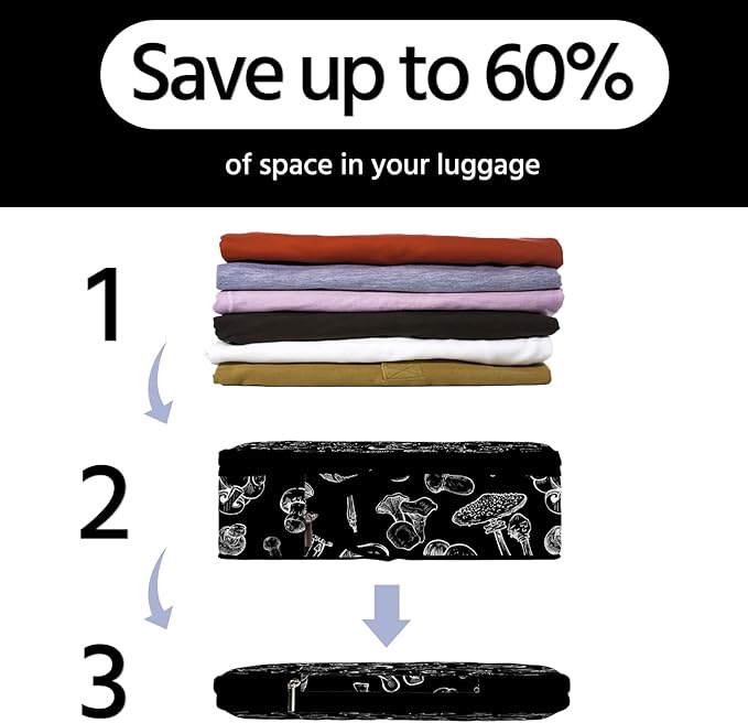 6 Pcs Compression Packing Cubes Waterproof Suitcase Travel Bag Luggage Backpack Organizer Travel Cubes for Packing-Black Mush