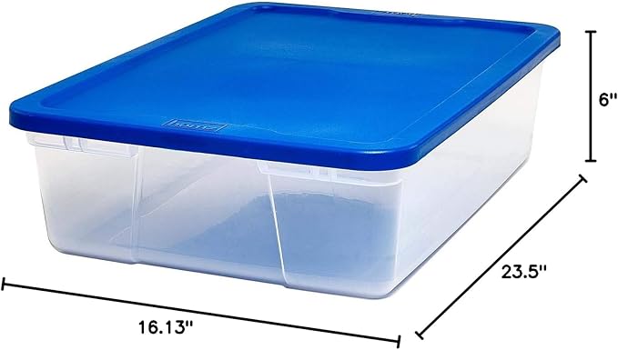 HOMZ 2-Pack Snaplock, Small Clear Plastic Storage Organizer Bins with Lids, 28 Quart, Blue - Stackable Container Boxes for Be