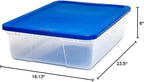 HOMZ 2-Pack Snaplock, Small Clear Plastic Storage Organizer Bins with Lids, 28 Quart, Blue - Stackable Container Boxes for Be