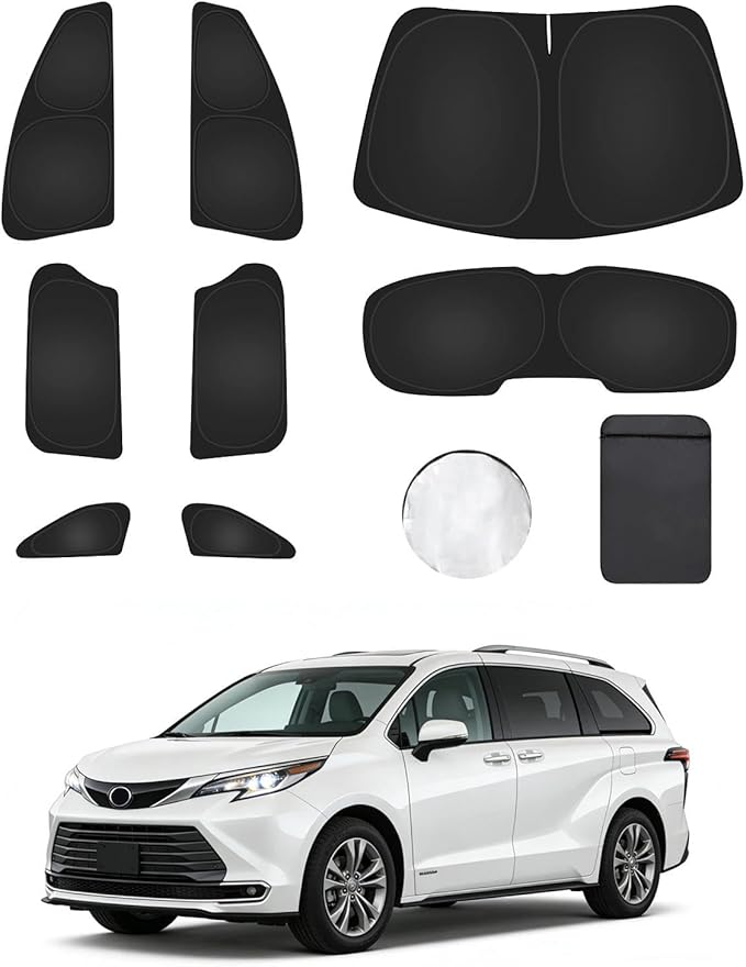 8PCS Window Shades for Toyota Sienna 2021-2025 Accessories – Full Coverage Sun Shade for Side Windows, Rear Triangular & Windshield – UV Protection & Privacy for Camping, Napping, Relaxing