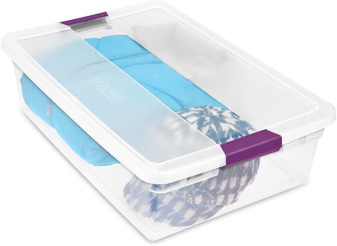 Sterilite 32 Qt ClearView Latch Storage Box, Stackable Bin with Latching Lid, Plastic Container to Organize Clothes Underbed,