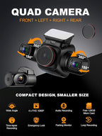 PRUVEEO 360 Degree View 4 Channel Dash Cam Front and Rear Inside Left Right, Dash Camera for Cars with CPL, Built-in GPS WiFi