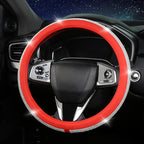 Bling Diamond Leather Steering Wheel Cover for Women Girls with Crystal Rhinestones, Universal Fit 14.5-15 Inch Car Steering Wheel Cover Accessories
