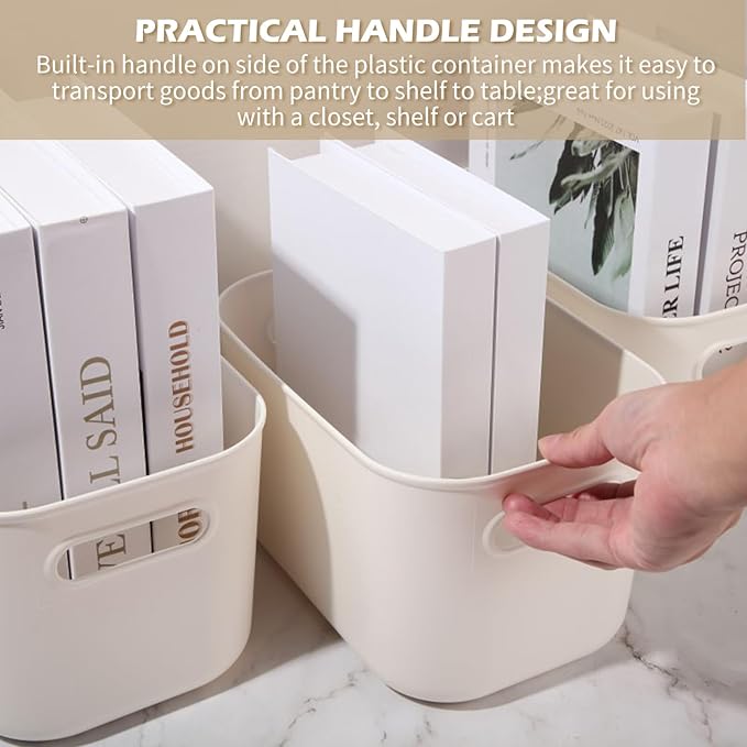 Zopeal Plastic Storage Bins 10 Pcs White Pantry Organizer Bins Small Baskets Storage Containers for Home Kitchen (10 x 7 x 6 